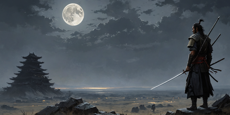 31073526-2084045054-epic fantasy, painting by greg rutkowski, night, samurai standing on a battlefield looking at the moon, detailed composition, by.png